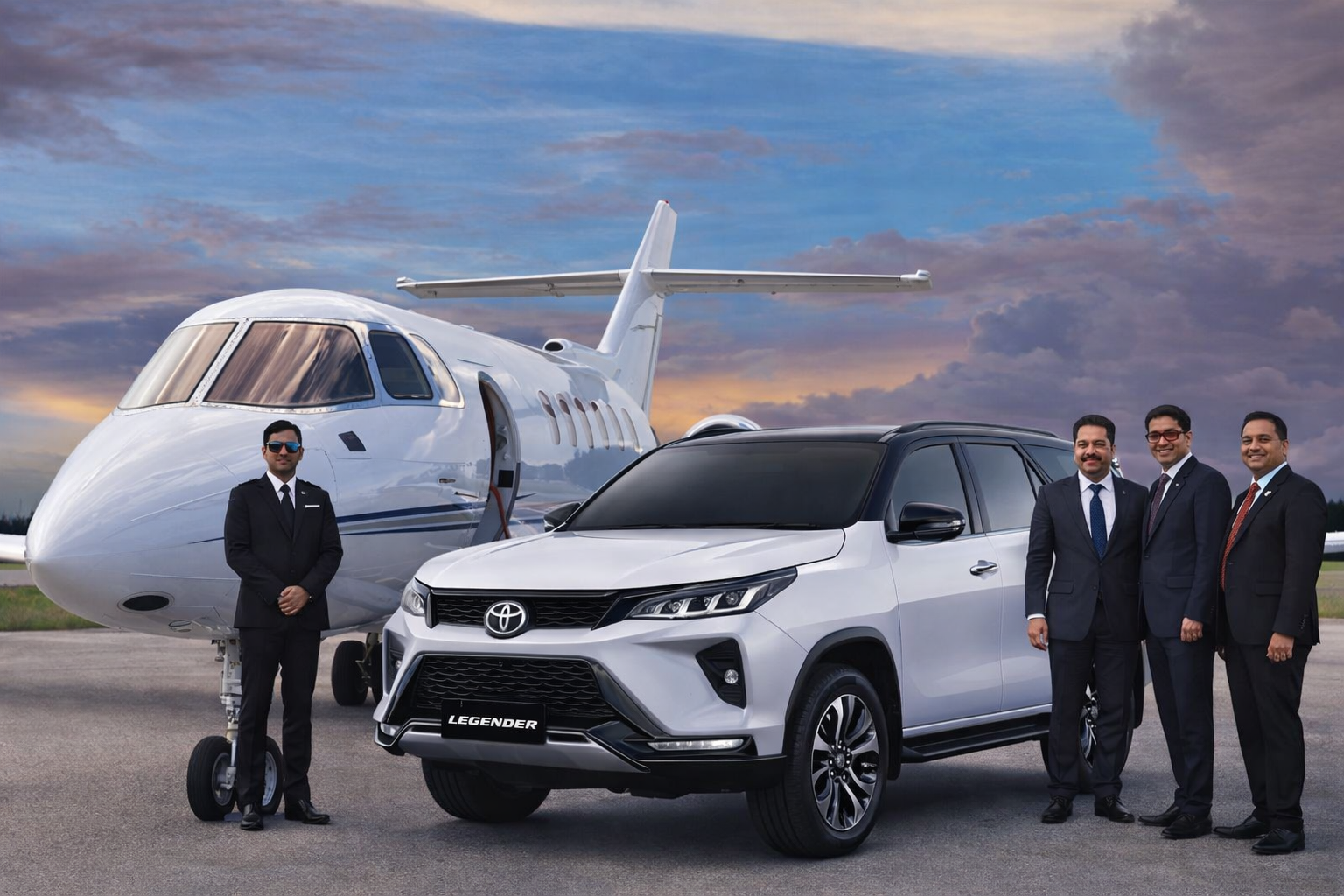 Airplane with Clintes with fortuner car